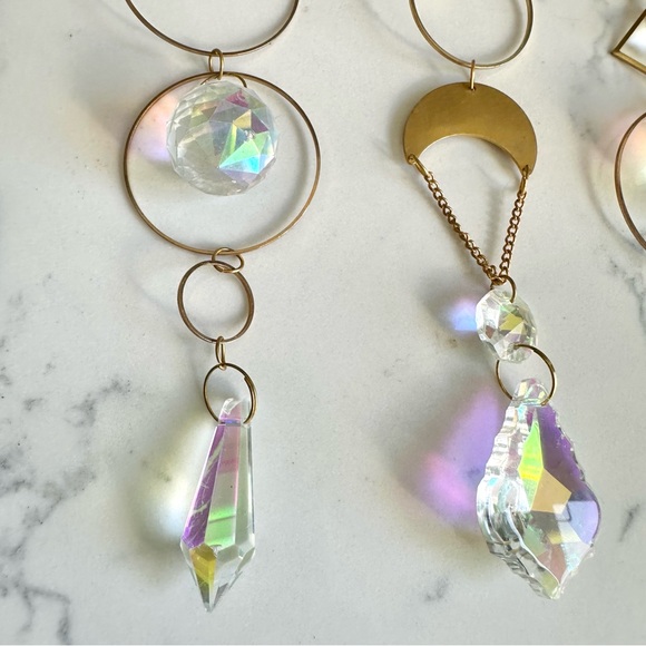 3 Pc Acrylic Crystal Sun Catcher Prism Pendant Garden Decor Golden Fairy Moon - Picture 2 of 6